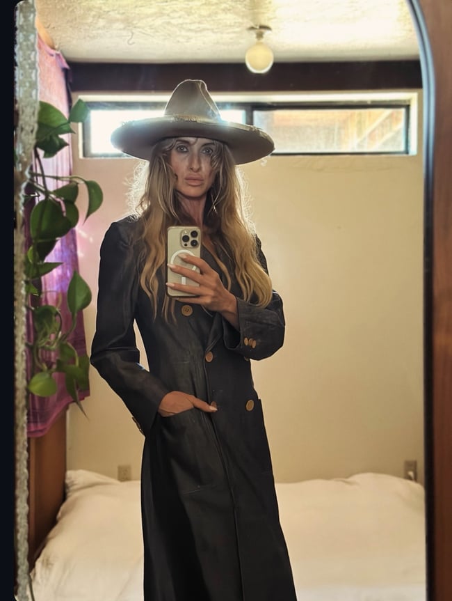 early 1970s denim maxi trench coat double breasted overcoat 