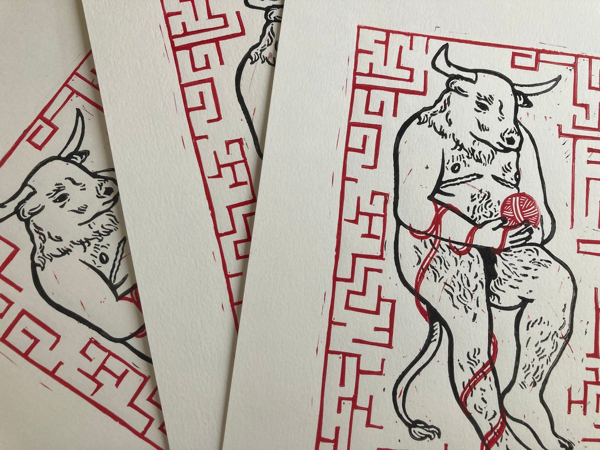 Image of Trans Minotaur - Two Layer Lino Print