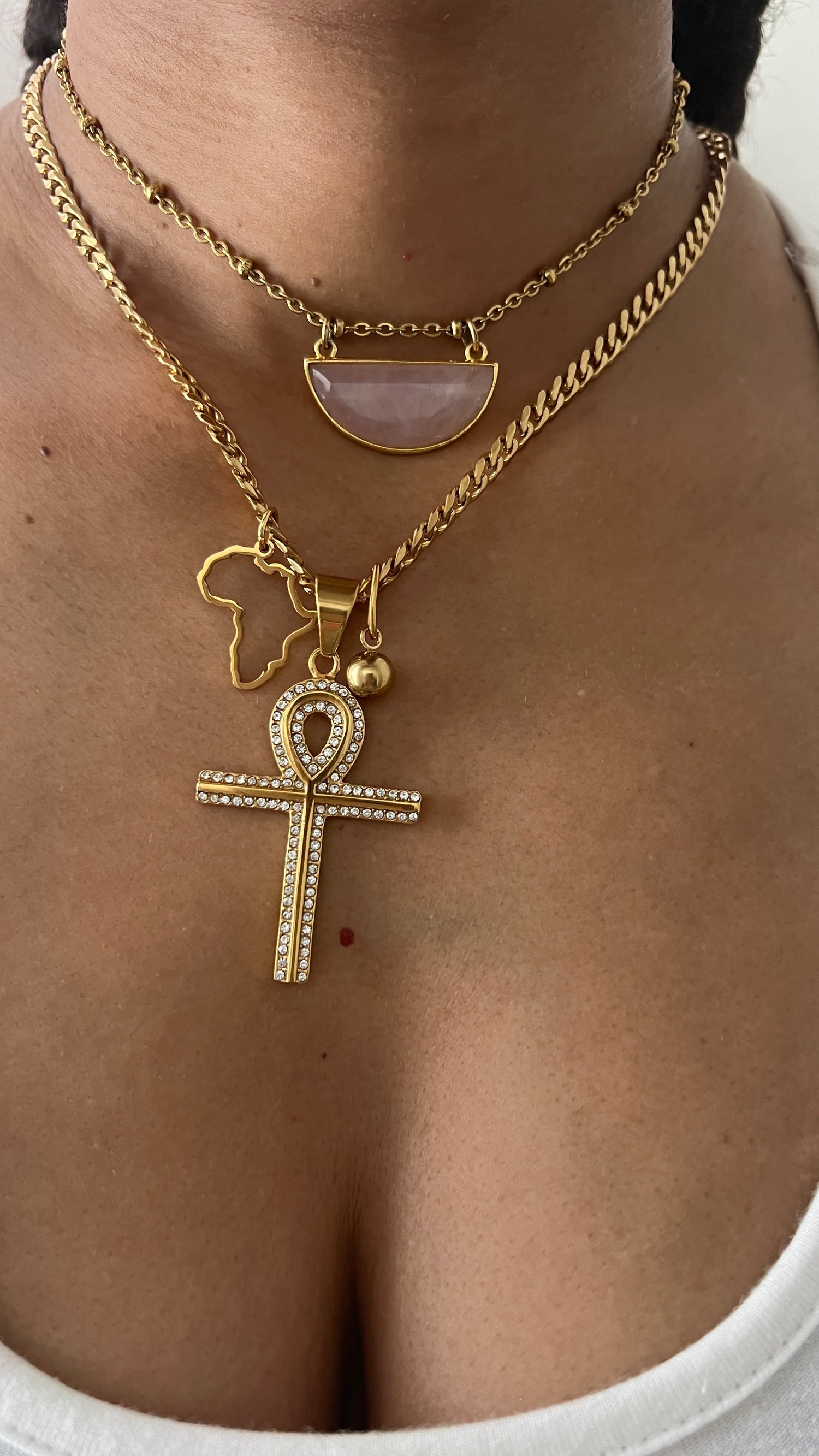 Image of FLOURISH • CZ Ankh and Africa Necklace