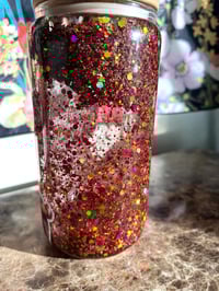 Image 2 of Pinks/Yellow Mix 16oz. glass snowglobe tumbler