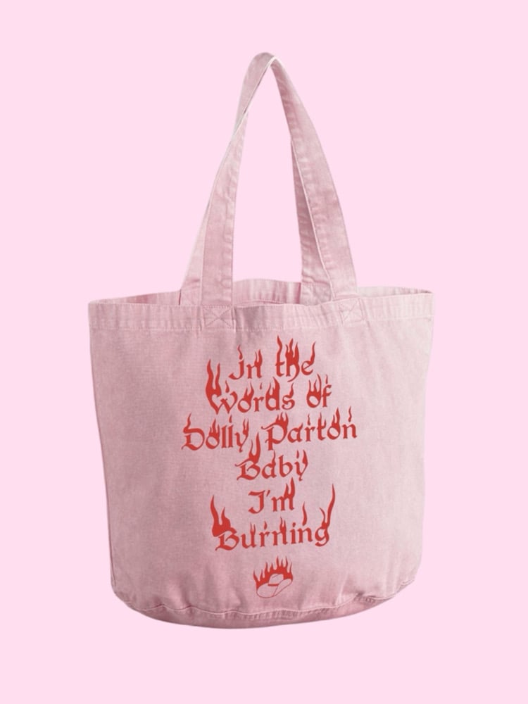 Image of baby I’m burning washed tote bag