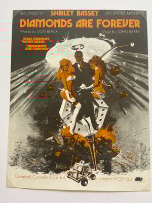 Image of Diamonds Are Forever, James Bond film, framed 1971 vintage sheet music
