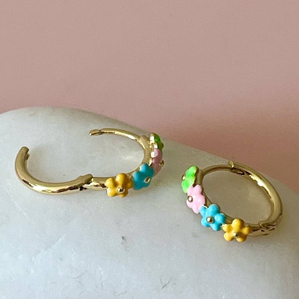 Image of Pretty Spring Flower Huggie Hoops