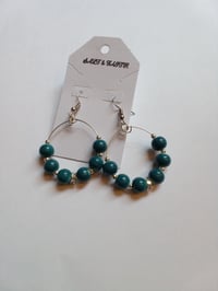 Image 2 of Medium Beaded Teal Hoop Earrings 