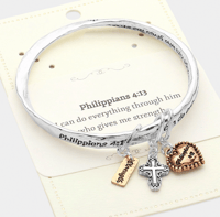 Philippians 4:13 Religious Message Metal Bangle Bracelets