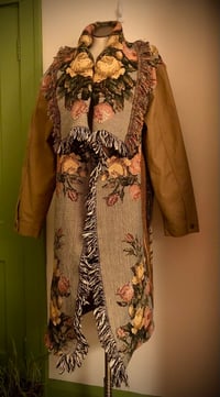 Image 4 of Upcycled “Thérèse of Lisieux: The Little Flower” tapestry blanket coat