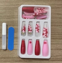 Image 2 of Nails - Long (Red/Pink Hearts)