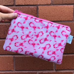 Image of Flat Zipper Pouch Small- Breast Cancer Awareness