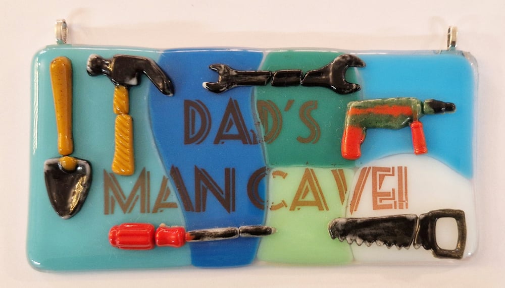 Image of Fused Glass 'Dads Man Cave' Sign 