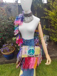 Image 4 of FRILL body cross Sari bag with ruffle -large detachable strap- peace