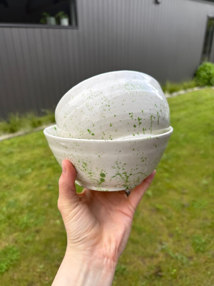 Image of Green speckled bowl pair