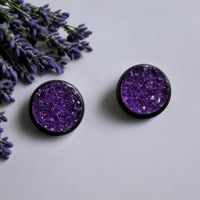 Purple Faux Druzy Stud Earrings - Amethyst Style Boho Jewelry