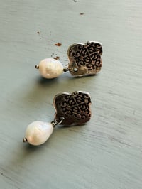 Image 2 of sterling silver and baroque pearl post earrings