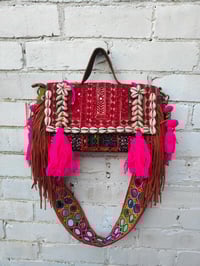 Image 1 of City leather mirror strap bag vintage afghan textiles