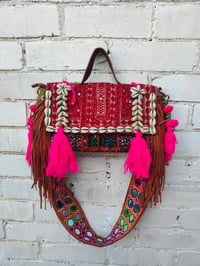 Image 1 of City leather mirror strap bag vintage afghan textiles 