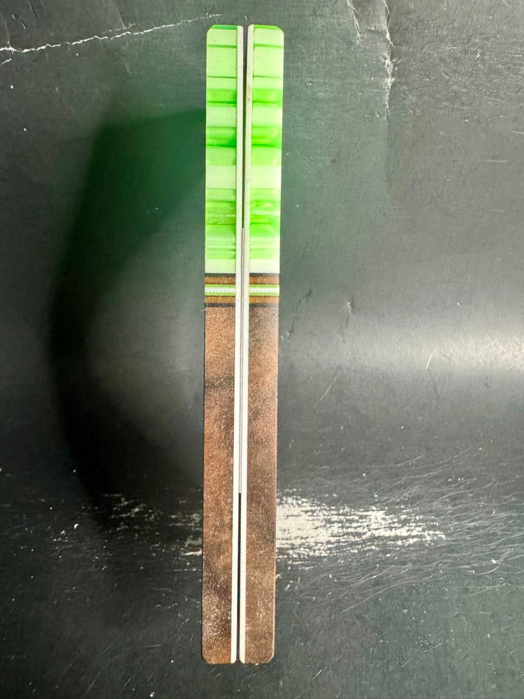 Image of @Kaoticartworks Resin & Curly Walnut Segmented Knife Scales