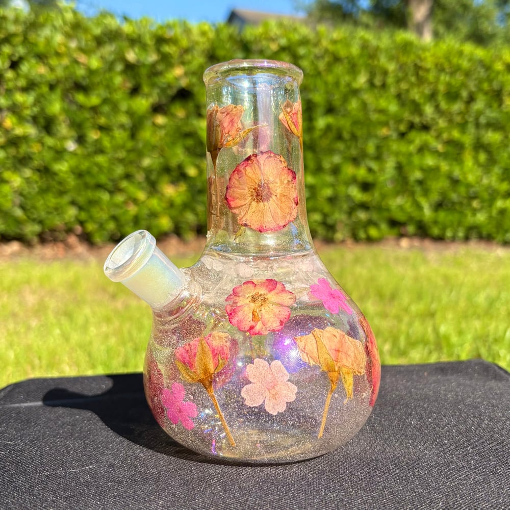 Image of rose quartz & pink flower holographic 6"