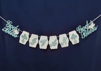 Image 2 of Personalized Baptism Banner Silver Blue God Bless Party Decor. Christening Party Confirmation