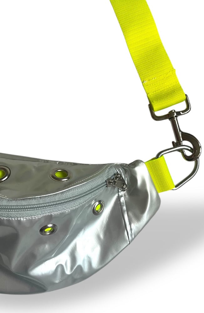 Image of Silver PVC Waistbag with Neon details