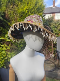Image 2 of Dolly cowboy hat - recycled sari fabric yellow purple