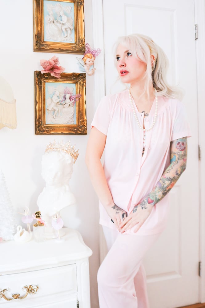 Image of Vintage 1970s Vanity Fair Pastel Pink Two Piece PJ Set (Small)