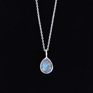 Image of Labradorite Moonstone pear cut silver necklace