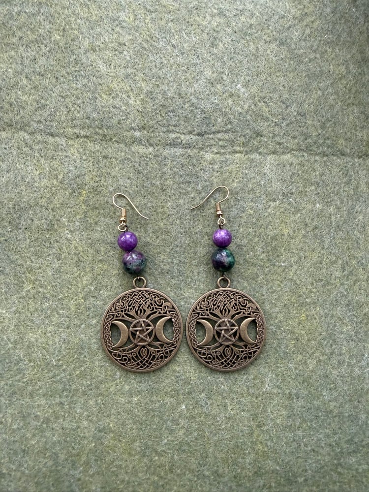 Image of Triple moon pentacle earrings 🌛🌕🌜