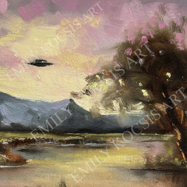 Original Painting Print // 6x12 'UFO Sunset'