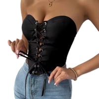 Image 3 of Black Strapless Corset Top for Women