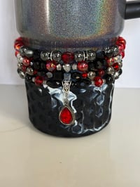 Image 1 of  Midnight Ruby and Black Tumbler Bracelet Stack