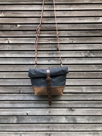 Image 5 of Satchel in black waxed canvas with leather base