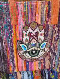 Image 8 of Frill Sari shoulder Bag Recycled fabric- leather straps 