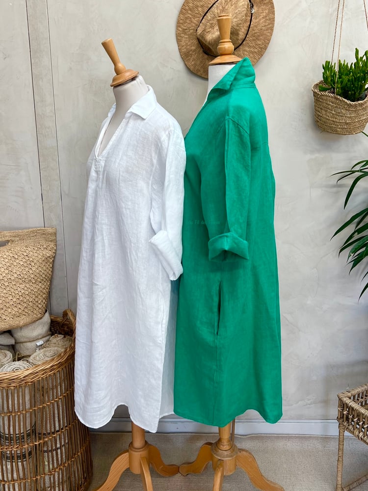 Image of Robe En Lin Daphné Vert Émeraude 