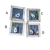 Image 2 of Mini Oyster Paintings – 4×4 in, Oil on Canvas with Handmade Coastal Wood Frame