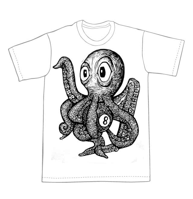 Octopus with an 8 Ball T-Shirt (B3) **FREE SHIPPING**