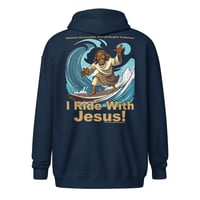 Image 4 of I Ride With Jesus Surfing Dark Unisex heavy blend zip hoodie