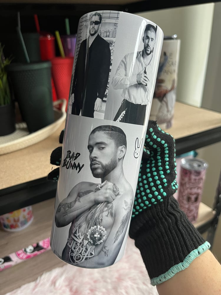 Image of BAD BUNNY COLLAGE 20oz SUBLIMATED STAINLESS STEEL TUMBLER