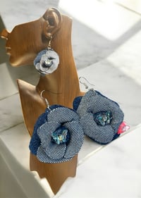 Image 3 of Denim Flower Earrings 