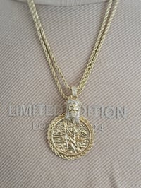 Image 3 of 2 chain combo Men’s necklace/pendant Gold Plated Jesus Two sided coin pendant  