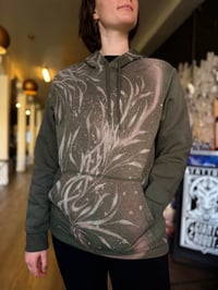 Image 1 of “Grow” organic calligraphy bleach art on unisex hoodie - size L - 1of1