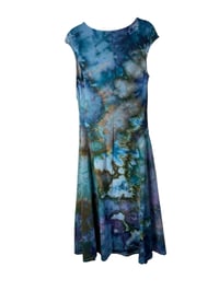 Image 7 of S Stretch Knit Fit and Flare Midi Dress in Cool Earthy Watercolor Ice Dye