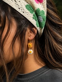 Image 4 of Toast & Egg Dangle Earrings | Handmade Polymer Clay Earrings | 18k Gold Plated