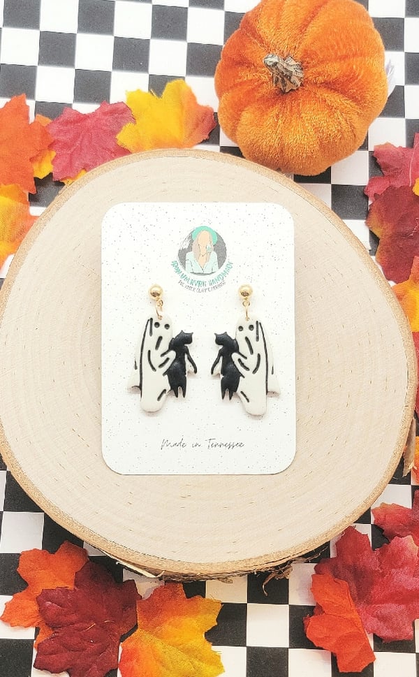 Image of Ghost Holding Kitty Earrings