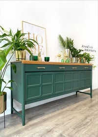 Image 4 of Mid century modern vintage Nathan Squares SIDEBOARD / TV CABINET / DRINKS CABINET painted in green