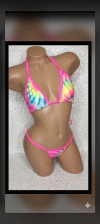 Image 1 of Neon Pink Thong Bikini 4 Prints