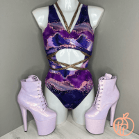 Image 2 of Peachy Bodysuit Purple Glitter  Marble