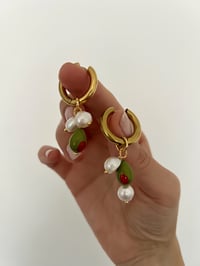 Image 2 of OLIVE PEARL HOOP EARRINGS