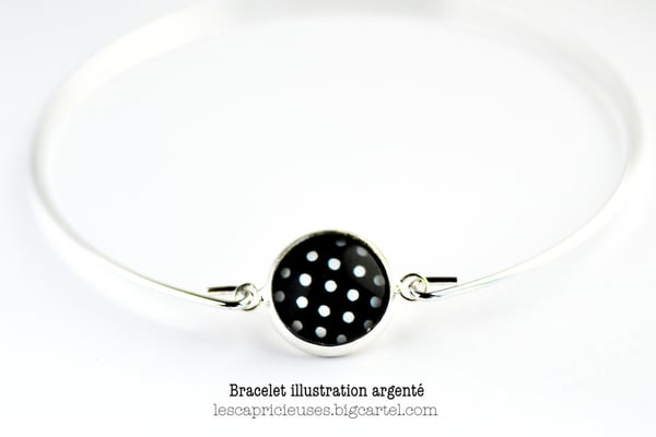 Image of Bracelet fin illustration à pois, laiton argenté