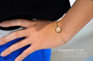 Image of Bracelet fin illustration à pois rouge blanc, laiton argenté