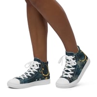 Image 5 of Blue and Gold Celestial Moons Design Women’s High Top Canvas Shoes